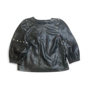 NWT Chic Black Faux Leather Top with Stud Accents sz L International Concepts